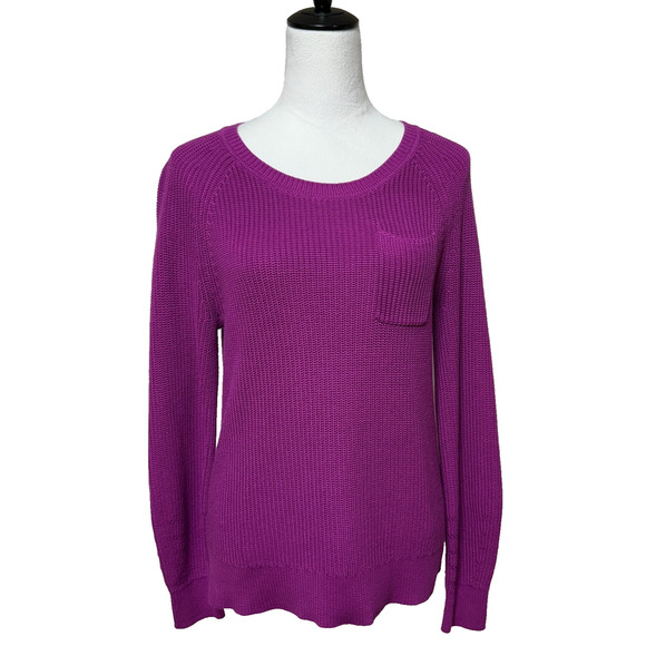 Talbots Sweater Womens Medium Purple Pima Cotton Ribbed Knit Pullover - Picture 1 of 9